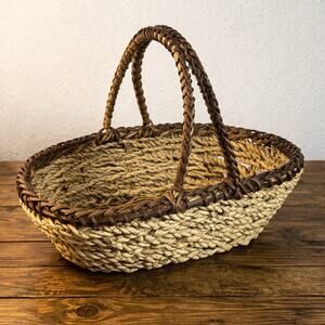 Large Woven Seagrass Basket Flowers Table Centerpiece Display Carry Rope 14x12